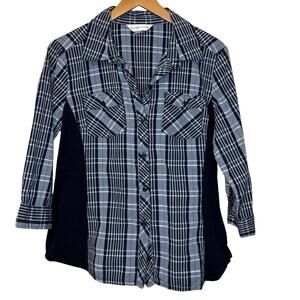 Christopher & Banks Black & Gray Western Wear Cotton Button Up Flannel Shirt Sm